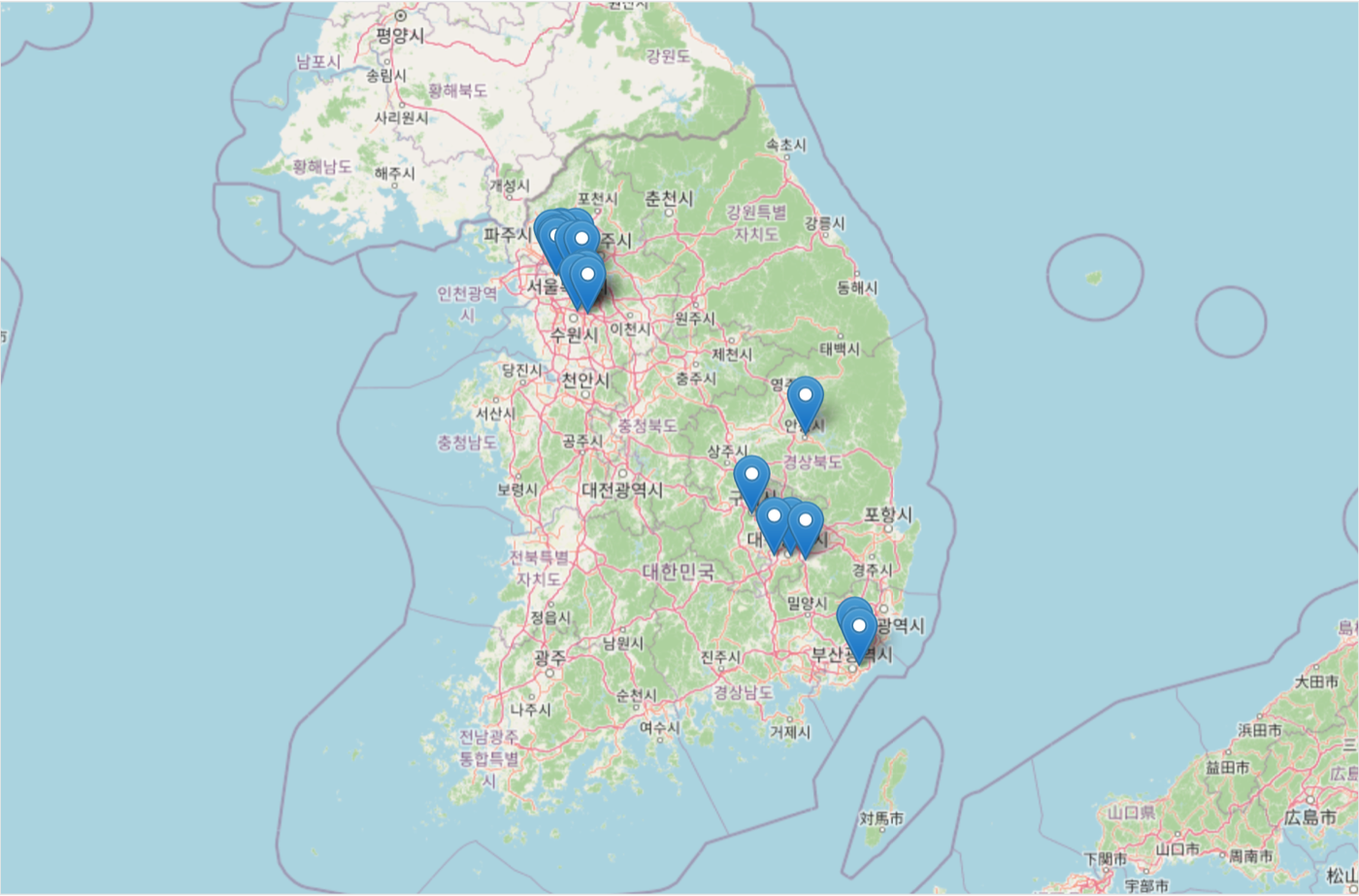 창업공간 비상 전국 20개 지점 위치 안내 지도 (서울·경기·대구·경북·부산)